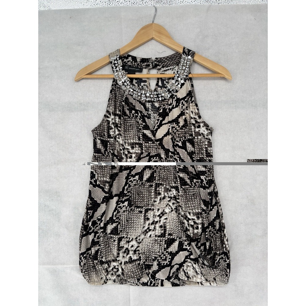 INC International Concepts Sequin Beaded Animal Print Sleeveless Wrap Top Sz S